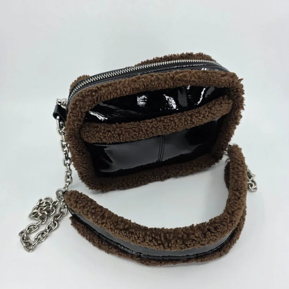 TOPSHOP Patent & Teddy Trim Camera Bag